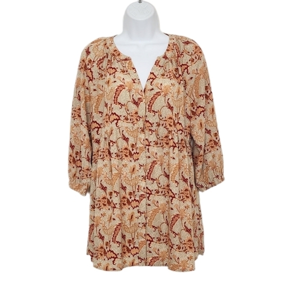 MELLODAY Tops - Melloday Anthropologie Womens Floral Boho Popover Blouse Tunic Oversized Small.